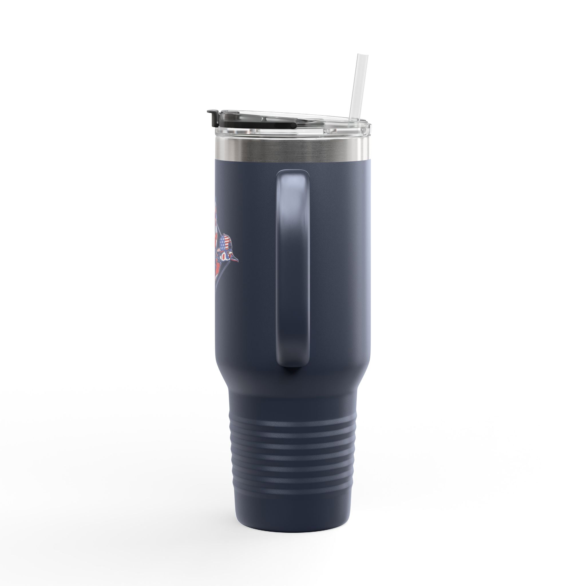 40oz Insulated Travel Mug — Red White Blue Floral Dove Design with Handle