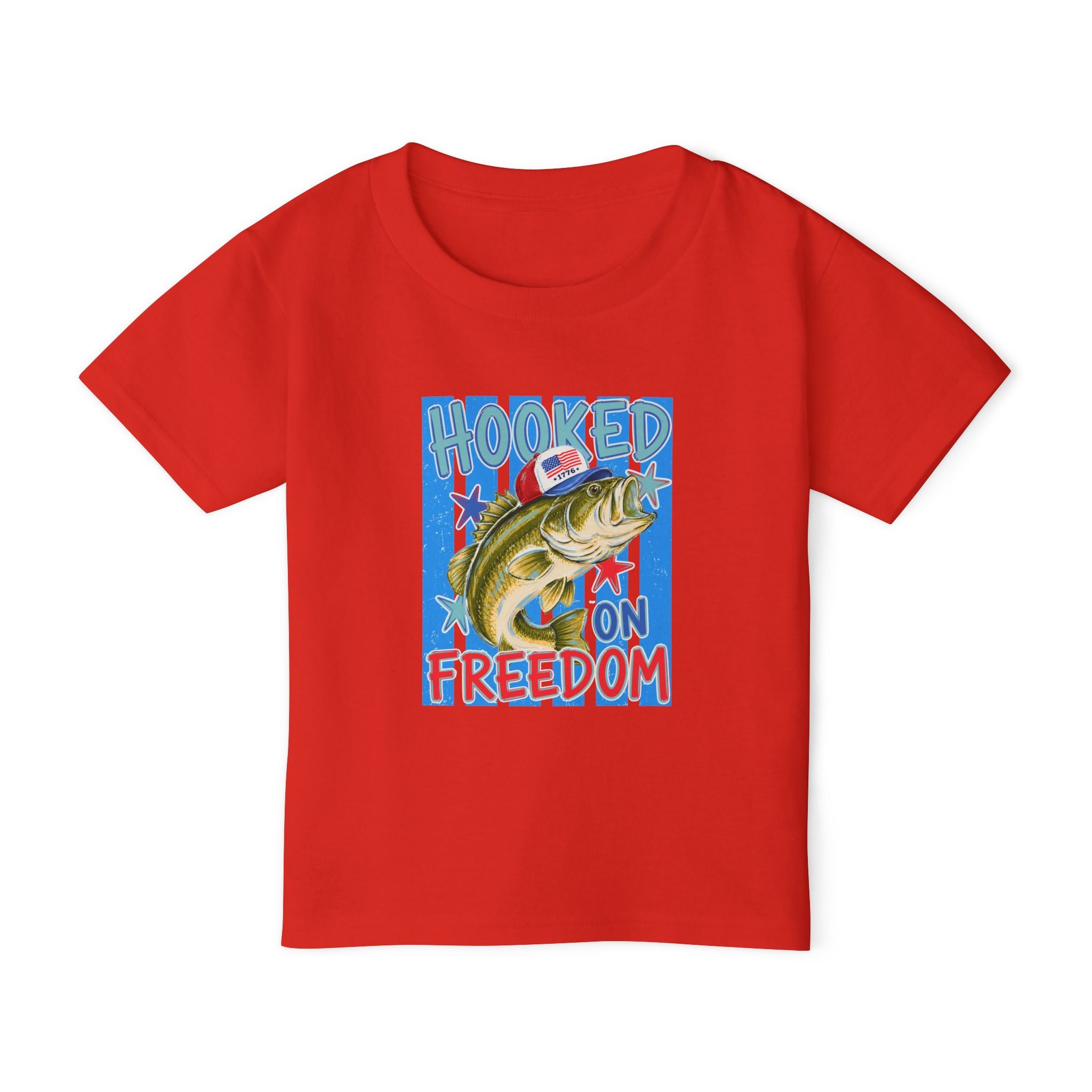 Toddler T-Shirt — "Hooked on Freedom" Patriotic Fishing Kids Tee