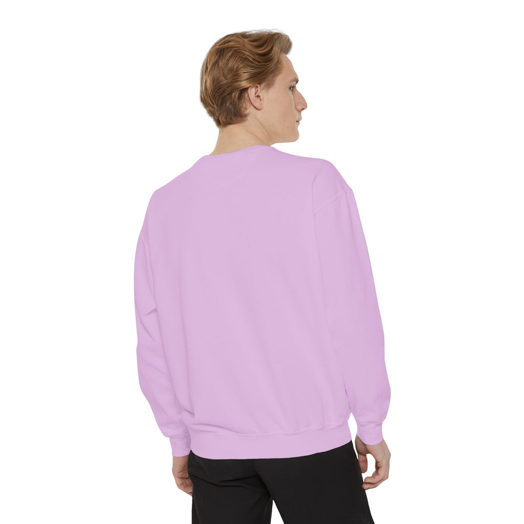 Duck Graphic Sweatshirt — Watercolor Flying Duck on Coral Garment-Dyed Crewneck