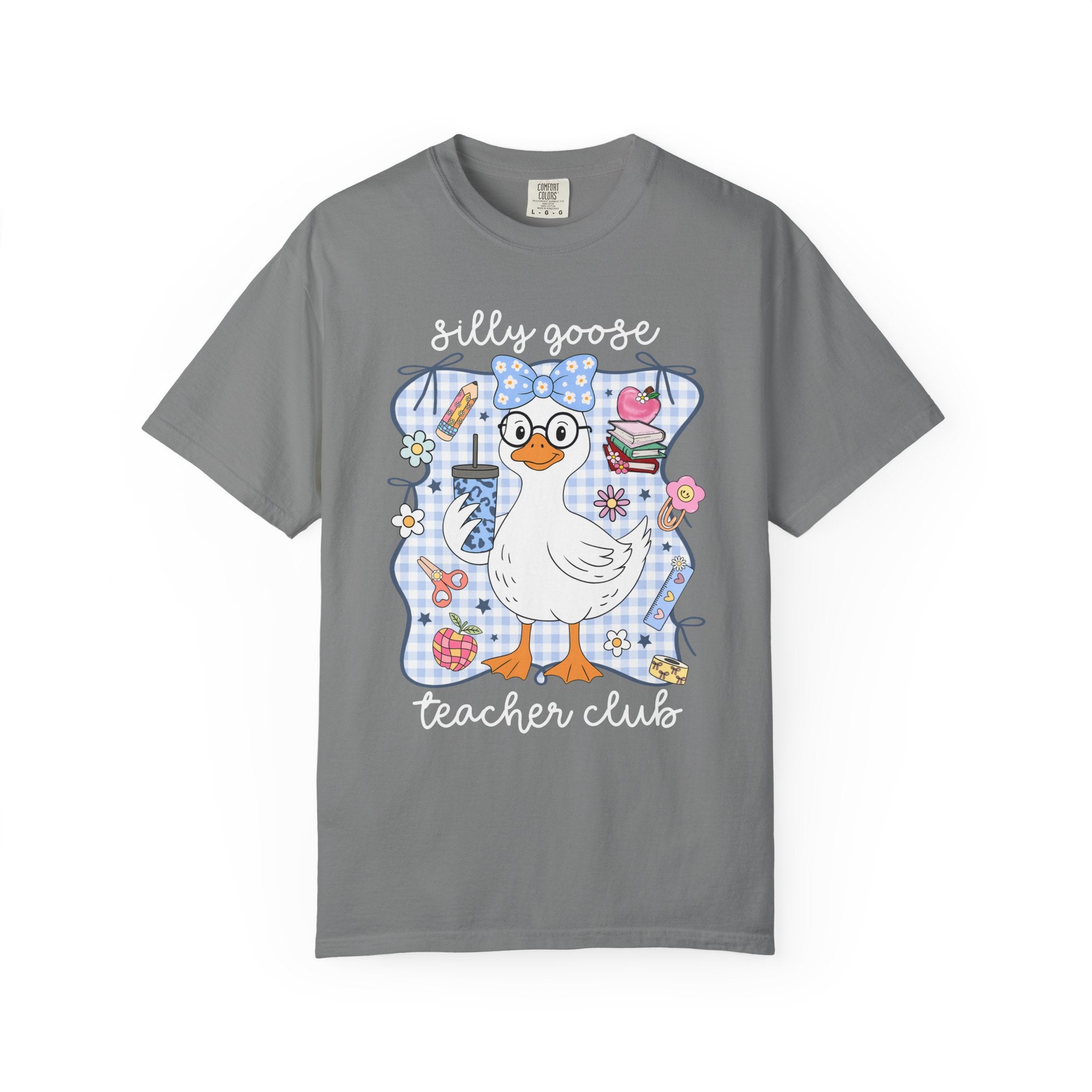 Duck with Blue Gingham Bow Tee — Cute Farm Animal Graphic T-Shirt