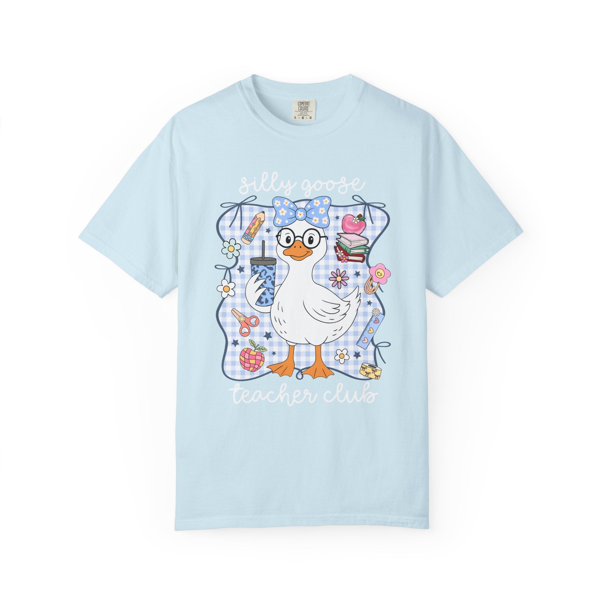 Duck with Blue Gingham Bow Tee — Cute Farm Animal Graphic T-Shirt