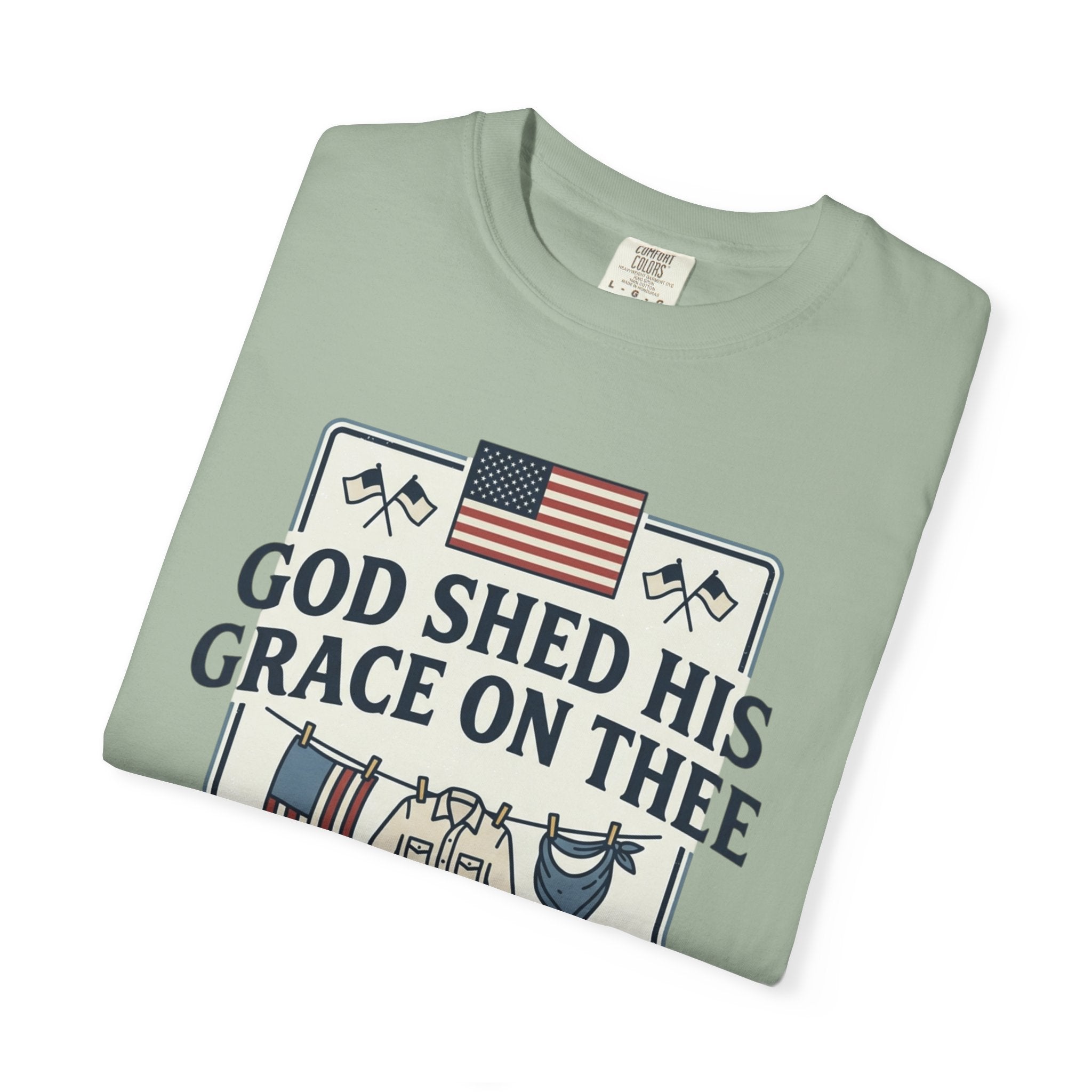 T-Shirt — "God Shed His Grace on Thee" Patriotic American Flag & Floral Tee