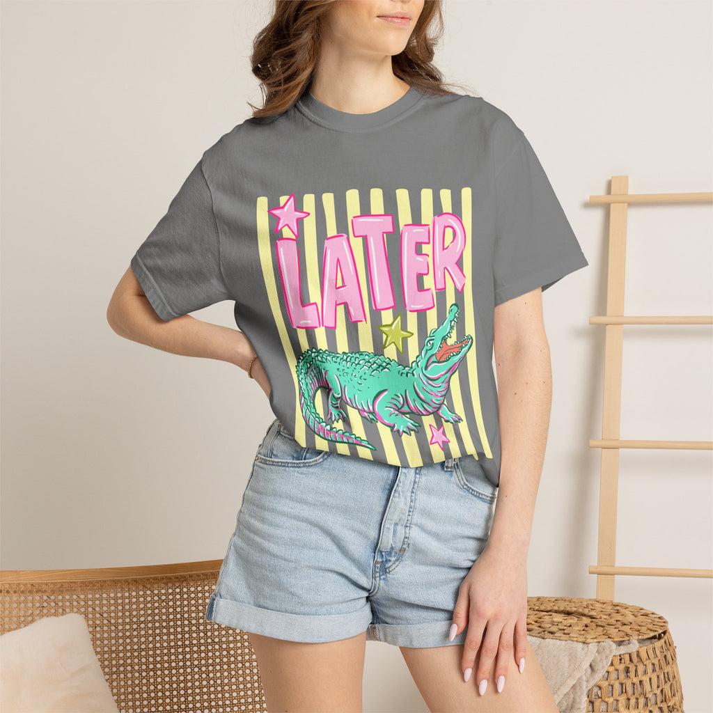Later Alligator Graphic T-Shirt — Retro Pastel Crocodile Tee