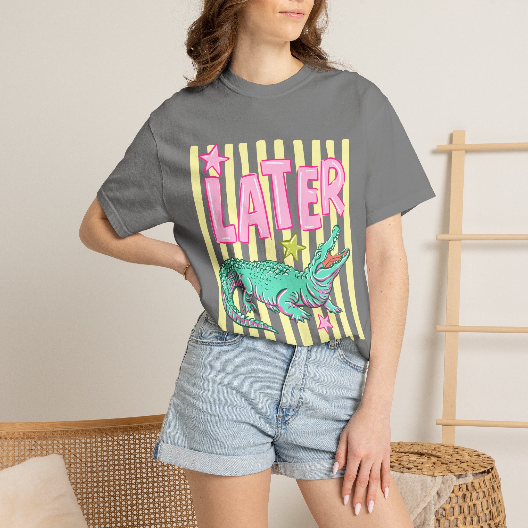Later Alligator Graphic T-Shirt — Retro Pastel Crocodile Tee