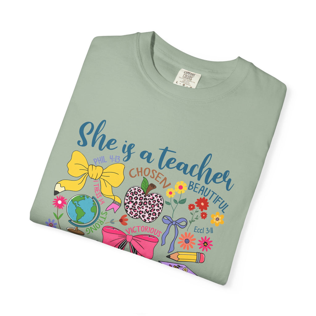 Teacher Appreciation T‑Shirt — "She is a Teacher" Floral Graphic Tee for Educators