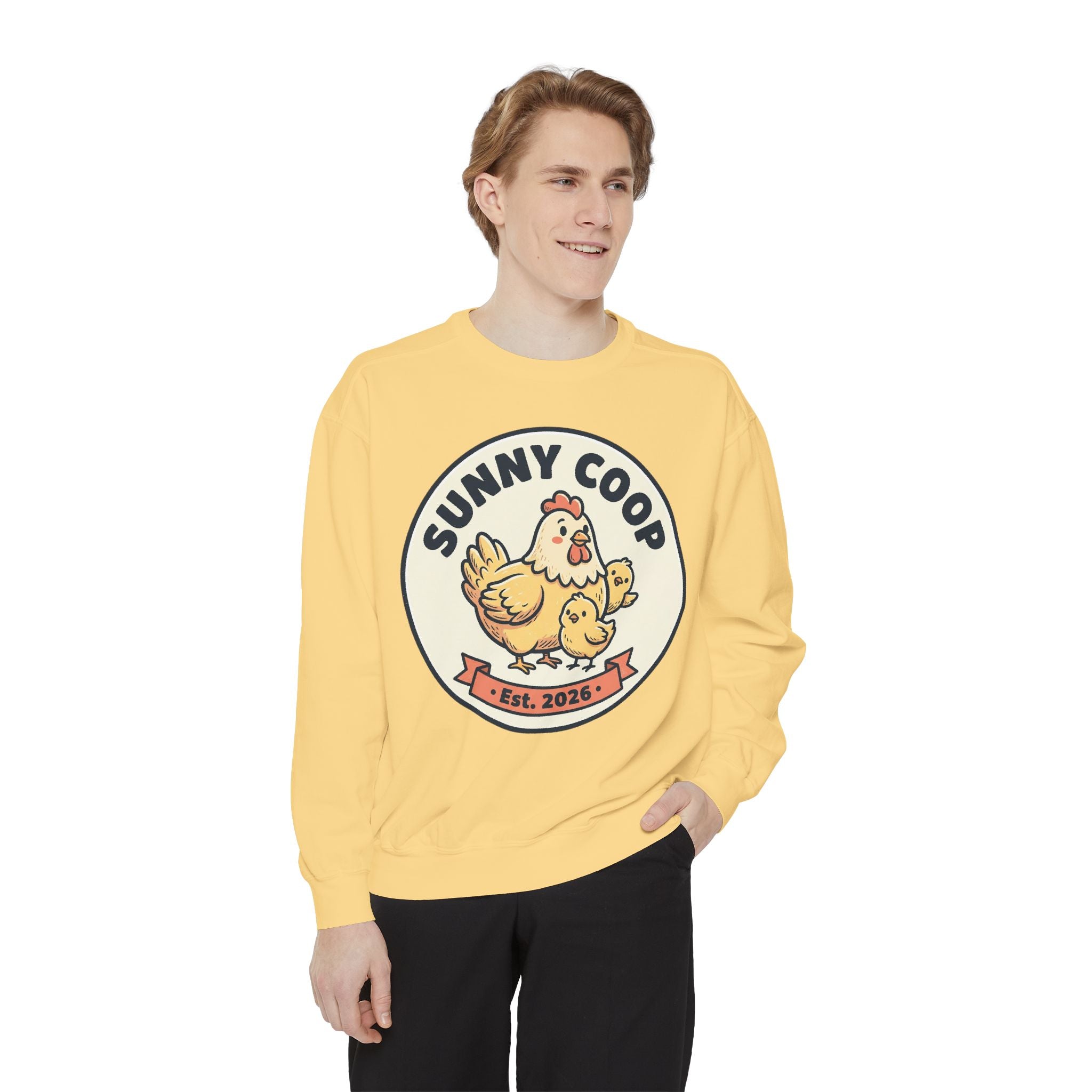 Sunny Coop Crewneck Sweatshirt — Chicken & Chick Farm Logo Pullover