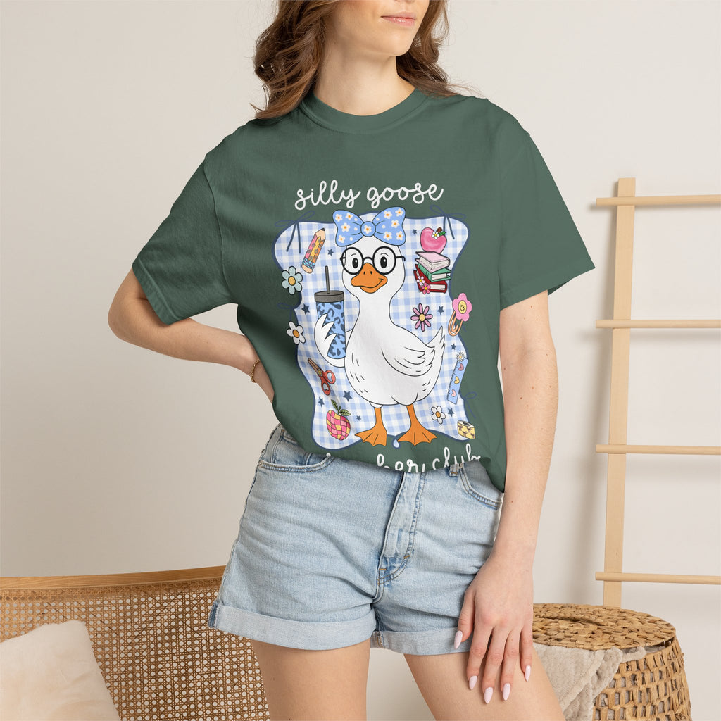 Duck with Blue Gingham Bow Tee — Cute Farm Animal Graphic T-Shirt
