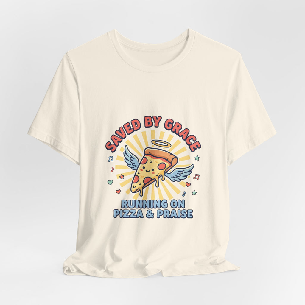 Saved By Grace Pizza Tee | Christian memes, church camp retro