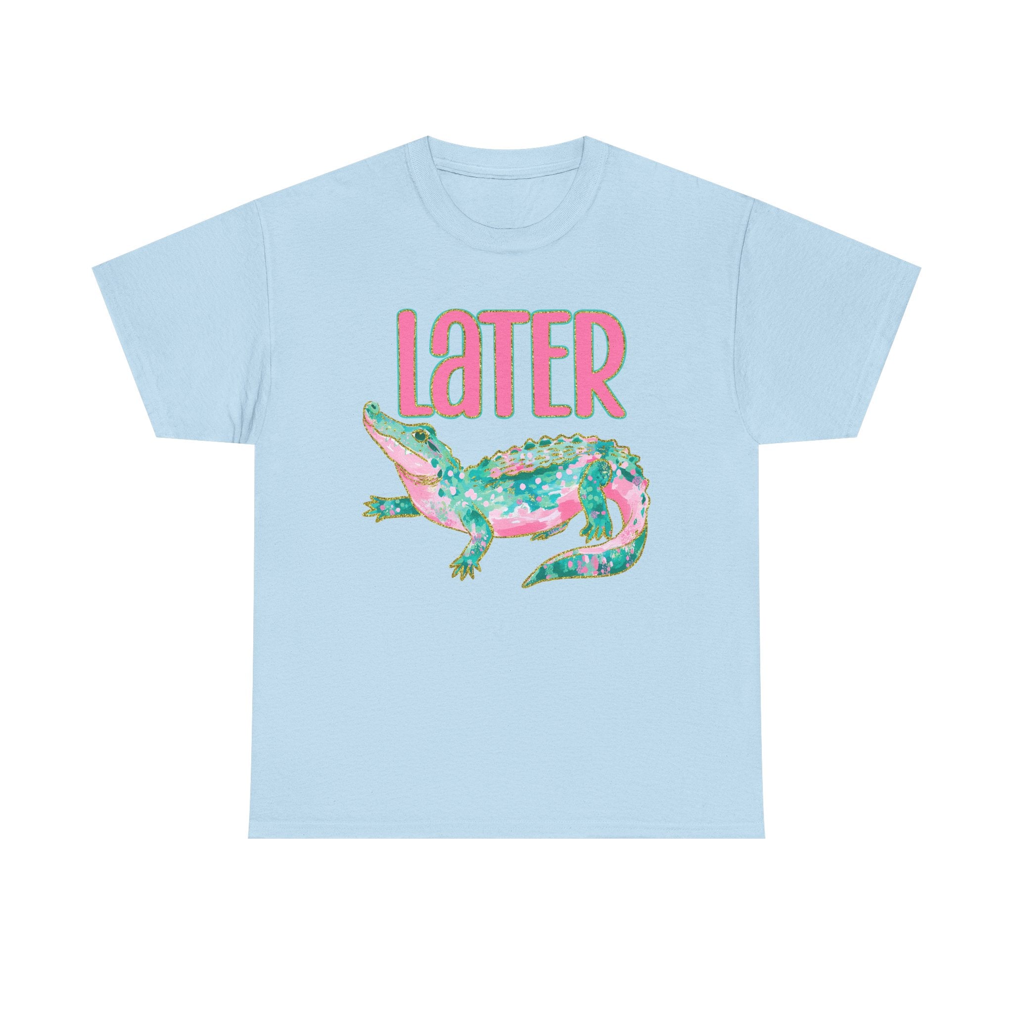 Later Alligator T‑Shirt — Pink & Teal Alligator Graphic Tee