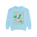 Duck Graphic Sweatshirt — Watercolor Flying Duck on Coral Garment-Dyed Crewneck