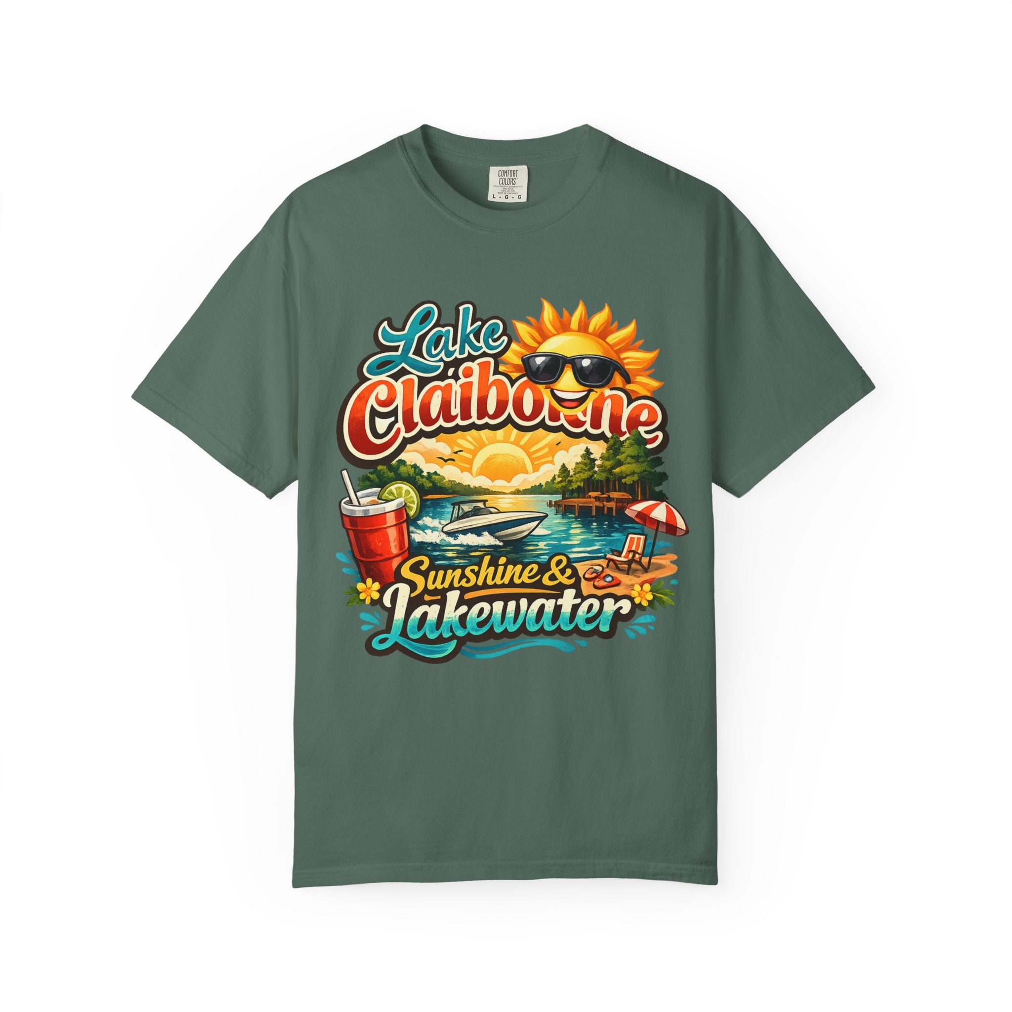 Lake Claiborne Vintage Scenic T-Shirt - Retro Sunset Boating Tee