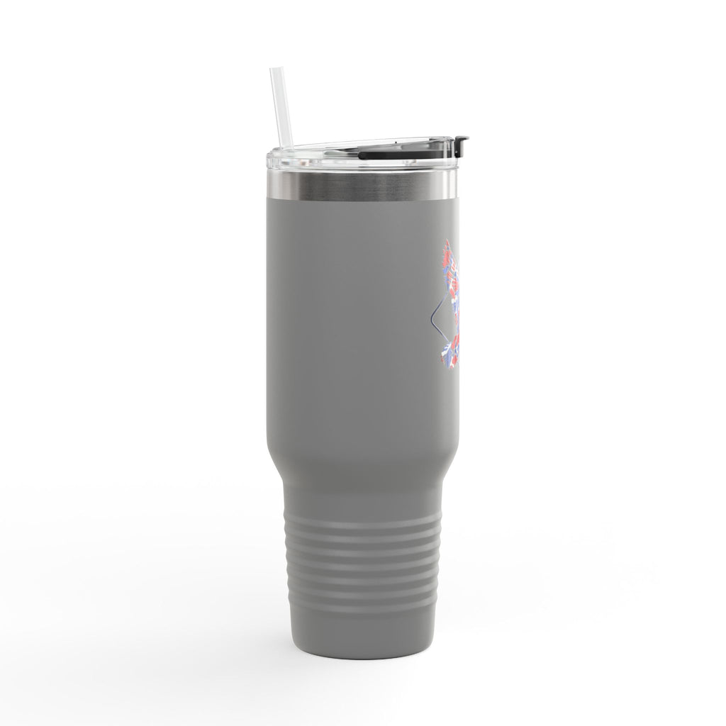 40oz Insulated Travel Mug — Red White Blue Floral Dove Design with Handle