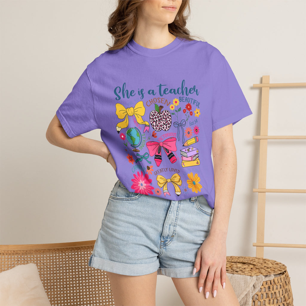 Teacher Appreciation T‑Shirt — "She is a Teacher" Floral Graphic Tee for Educators