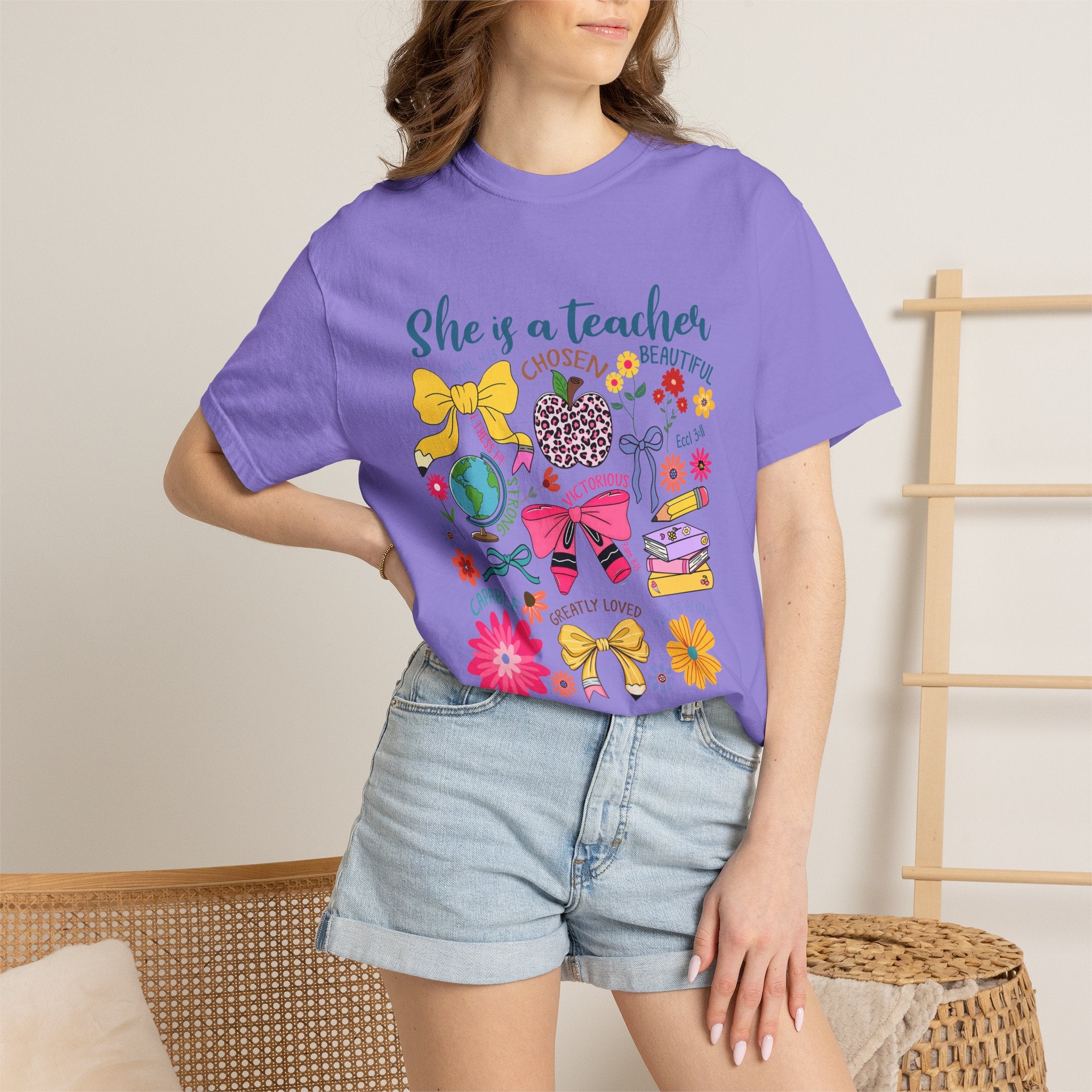Teacher Appreciation T‑Shirt — "She is a Teacher" Floral Graphic Tee for Educators