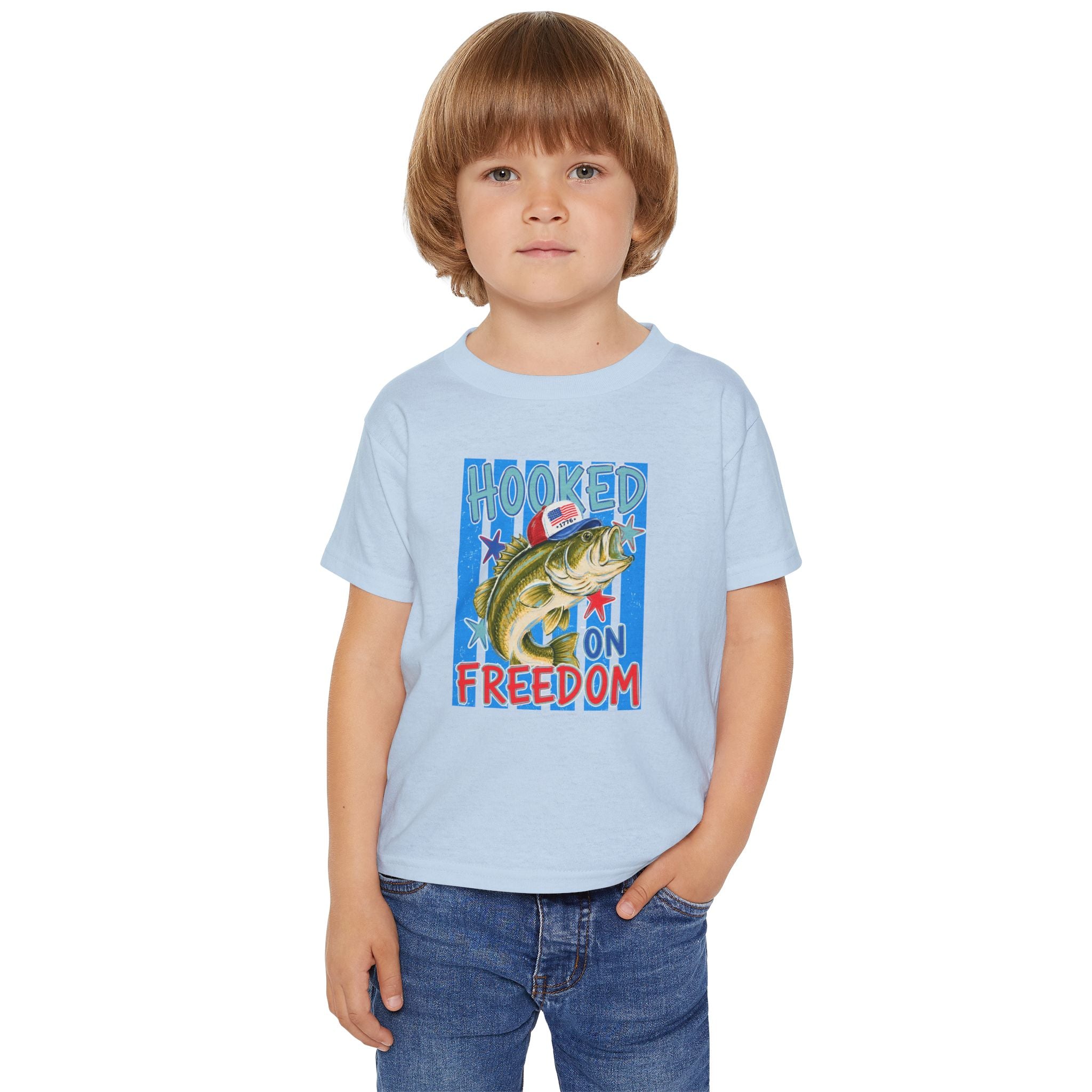 Toddler T-Shirt — "Hooked on Freedom" Patriotic Fishing Kids Tee