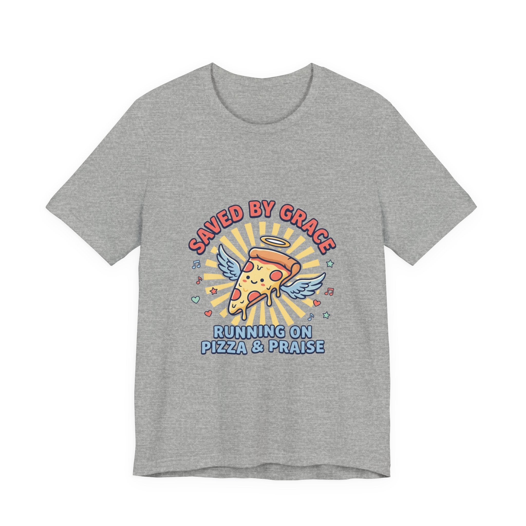 Saved By Grace Pizza Tee | Christian memes, church camp retro