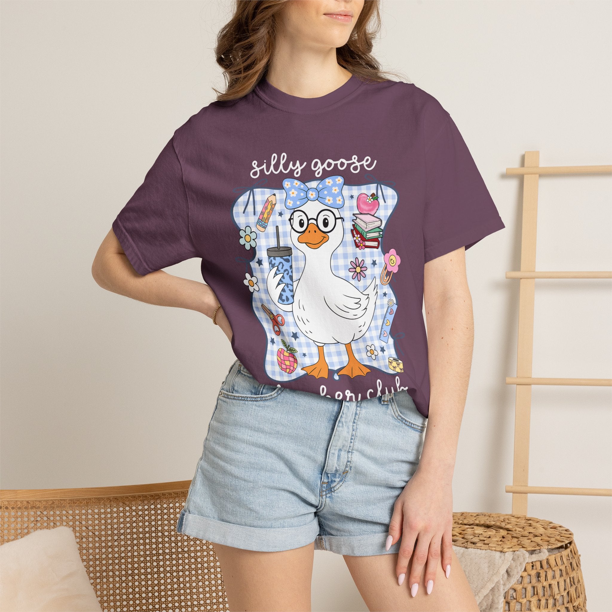 Duck with Blue Gingham Bow Tee — Cute Farm Animal Graphic T-Shirt