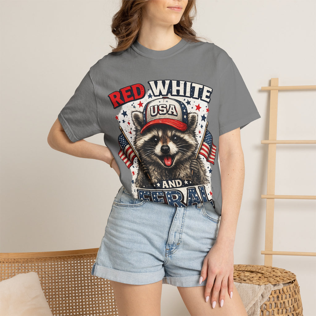 Patriotic Raccoon 'Red White and Feral' T-Shirt