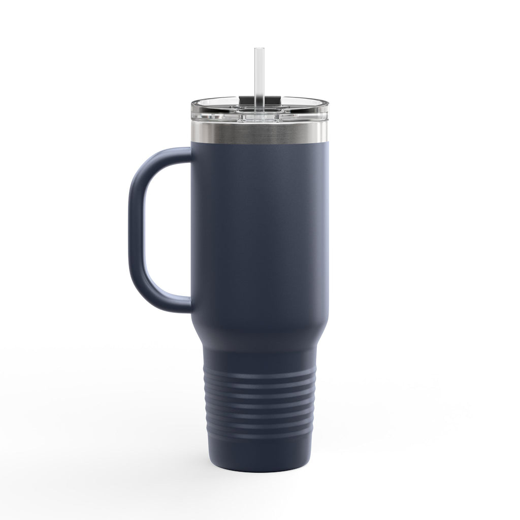 40oz Insulated Travel Mug — Red White Blue Floral Dove Design with Handle