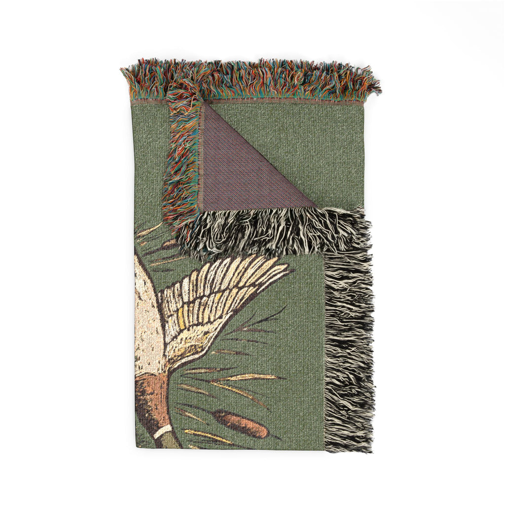 Mallard Duck Woven Throw Blanket — Vintage Hunting Marsh Scene