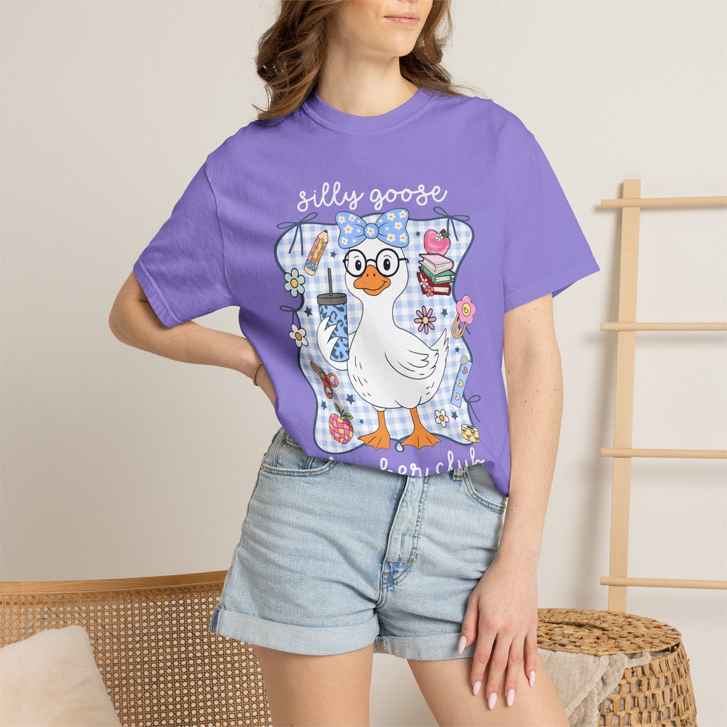Duck with Blue Gingham Bow Tee — Cute Farm Animal Graphic T-Shirt