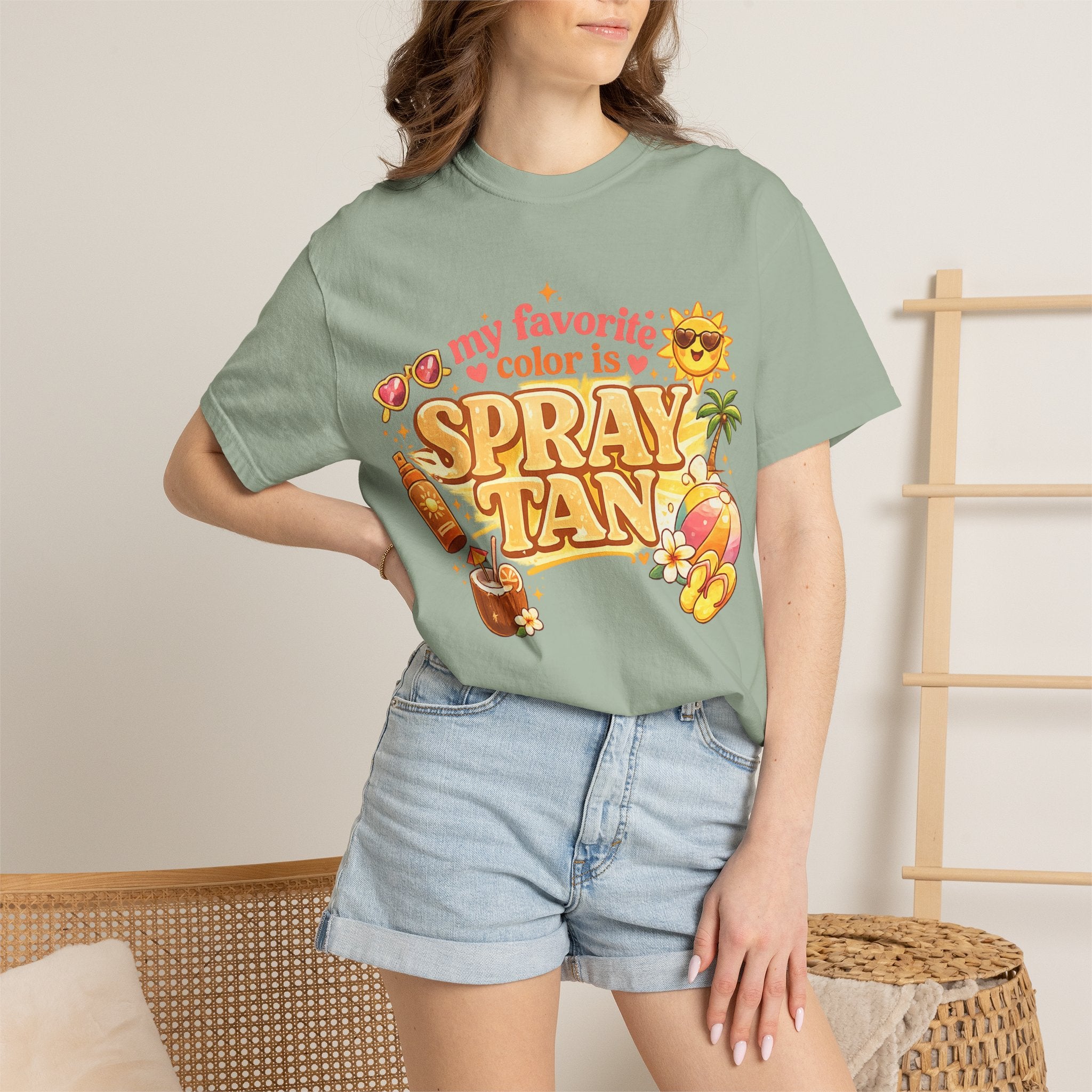 Spray Tan Retro Beach T-Shirt — "My Favorite Color is Spray Tan"