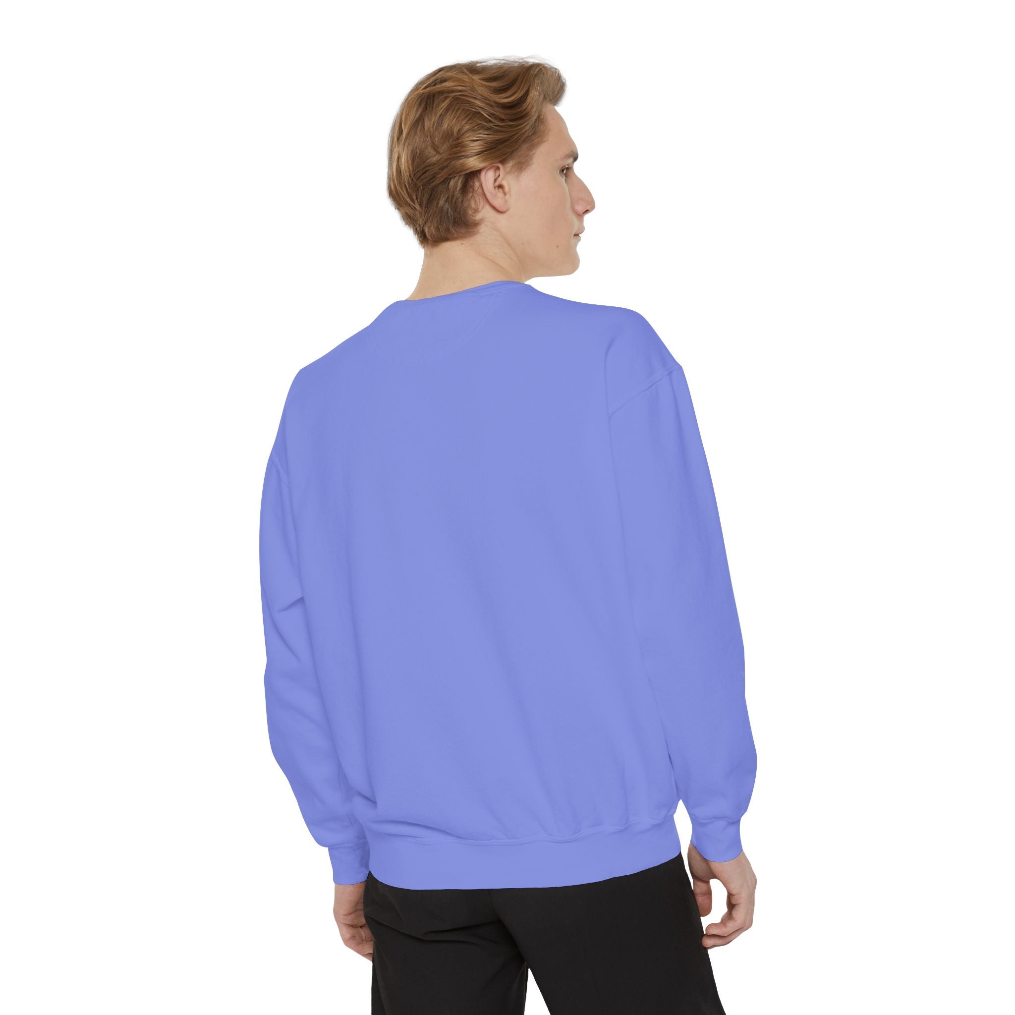 Duck Graphic Sweatshirt — Watercolor Flying Duck on Coral Garment-Dyed Crewneck