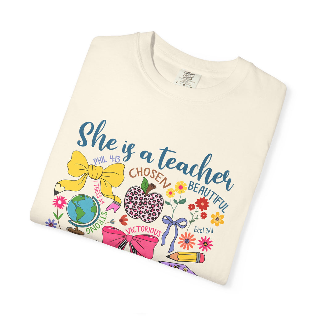 Teacher Appreciation T‑Shirt — "She is a Teacher" Floral Graphic Tee for Educators
