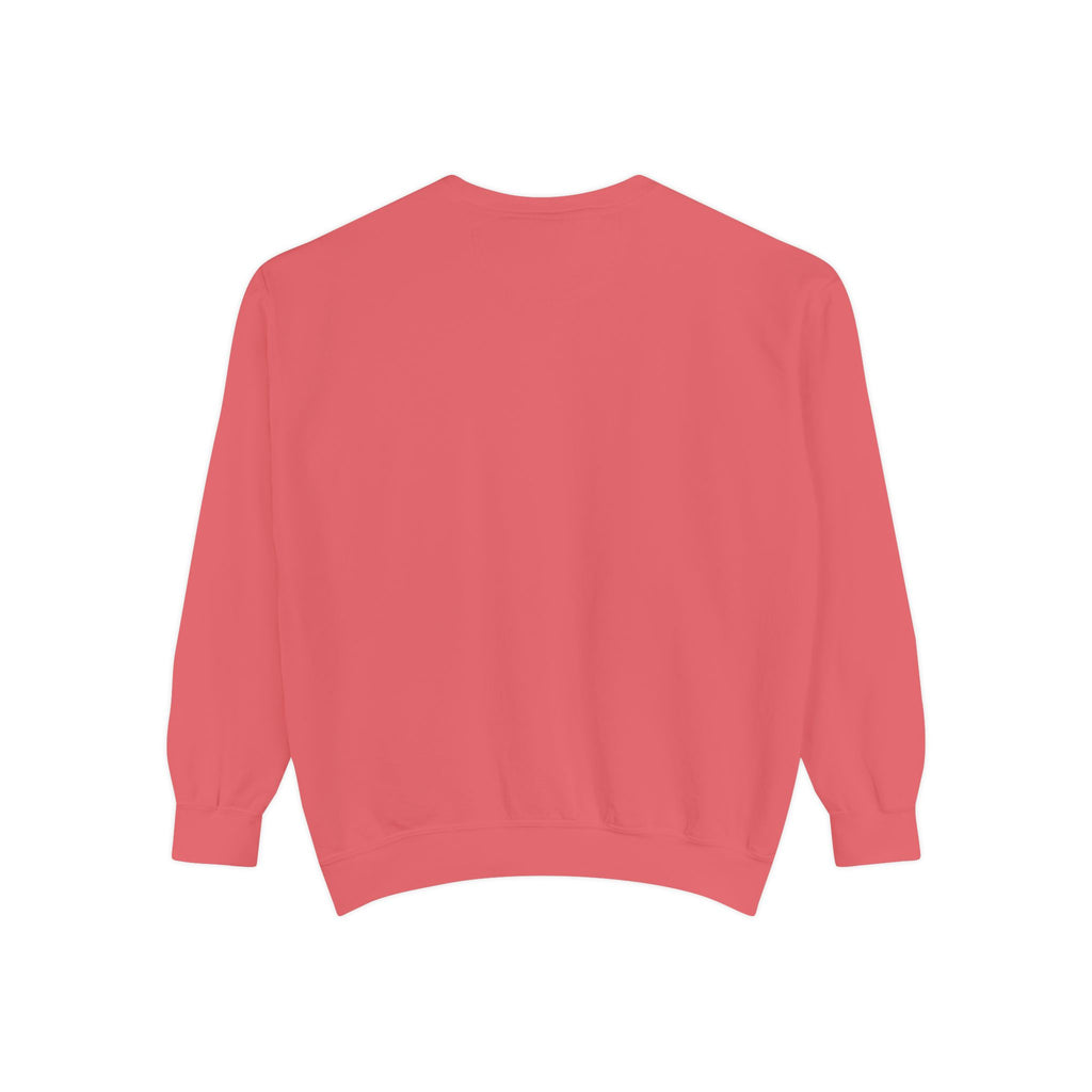Duck Graphic Sweatshirt — Watercolor Flying Duck on Coral Garment-Dyed Crewneck