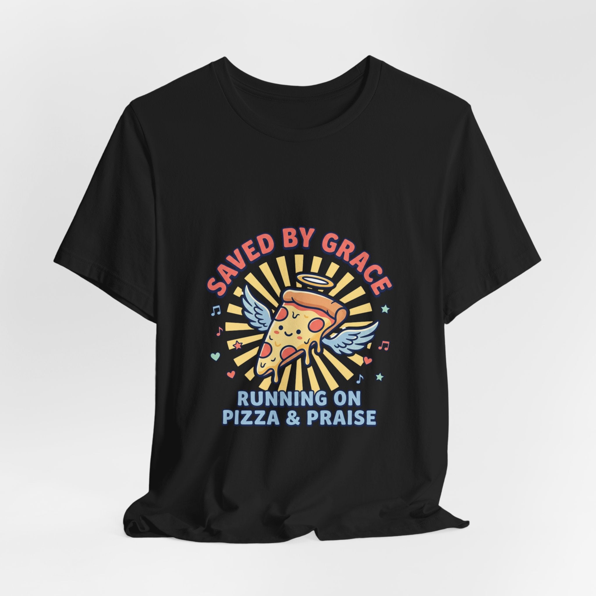 Saved By Grace Pizza Tee | Christian memes, church camp retro