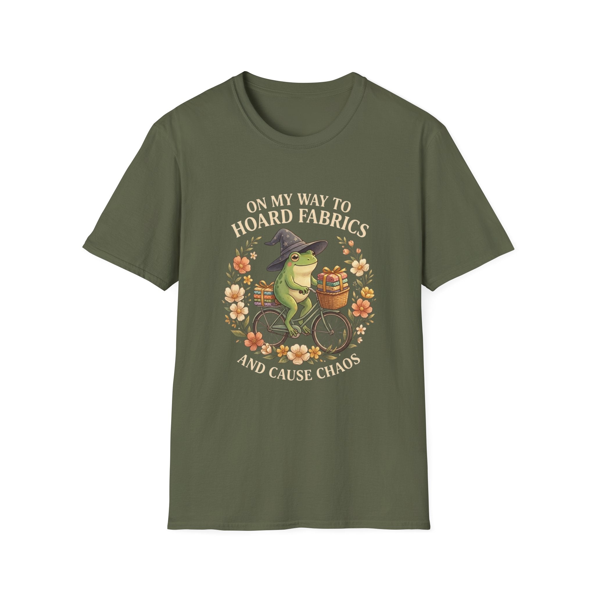T-Shirt — “On My Way to Hoard Fabrics and Cause Chaos” Frog Witch Sewing Shirt
