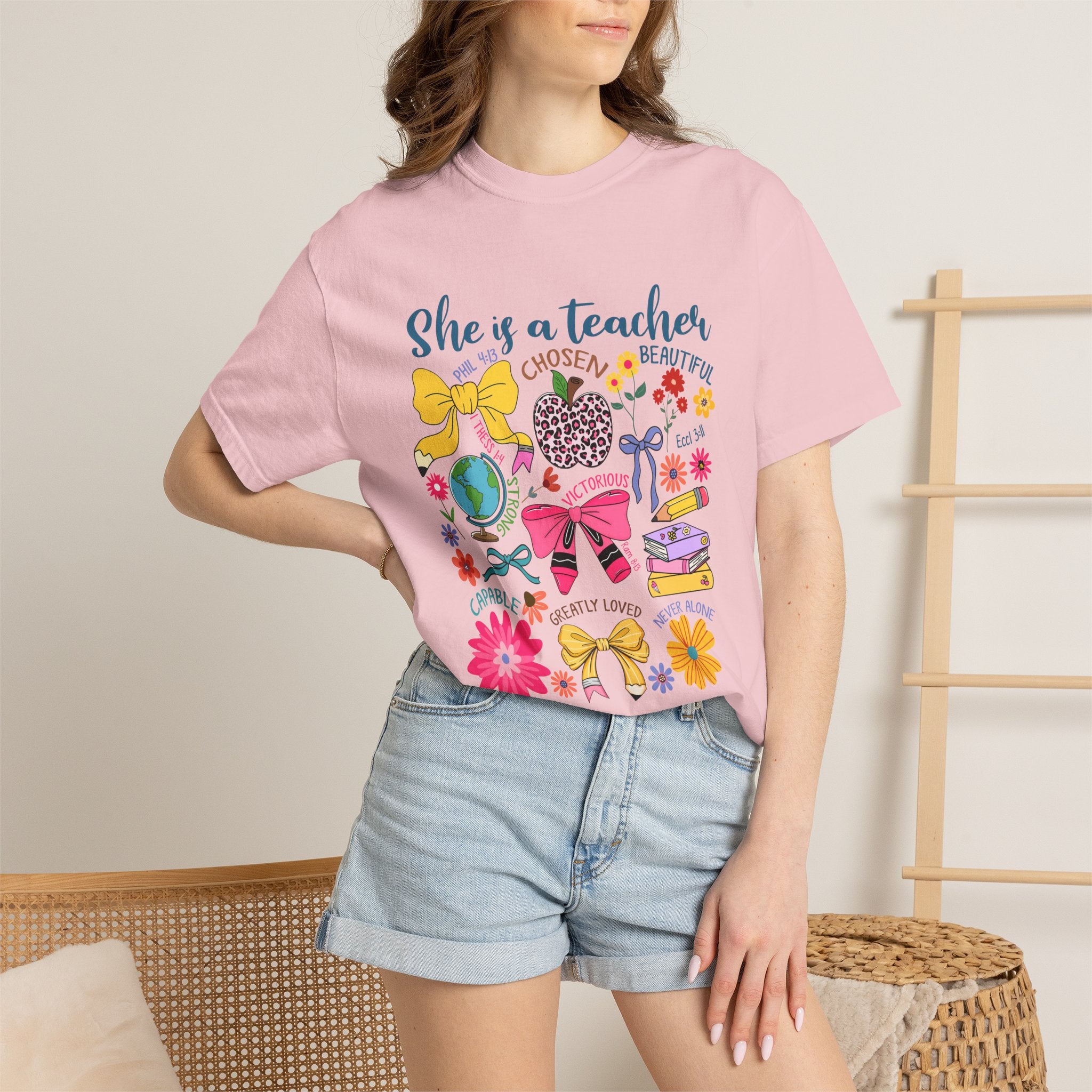 Teacher Appreciation T‑Shirt — "She is a Teacher" Floral Graphic Tee for Educators