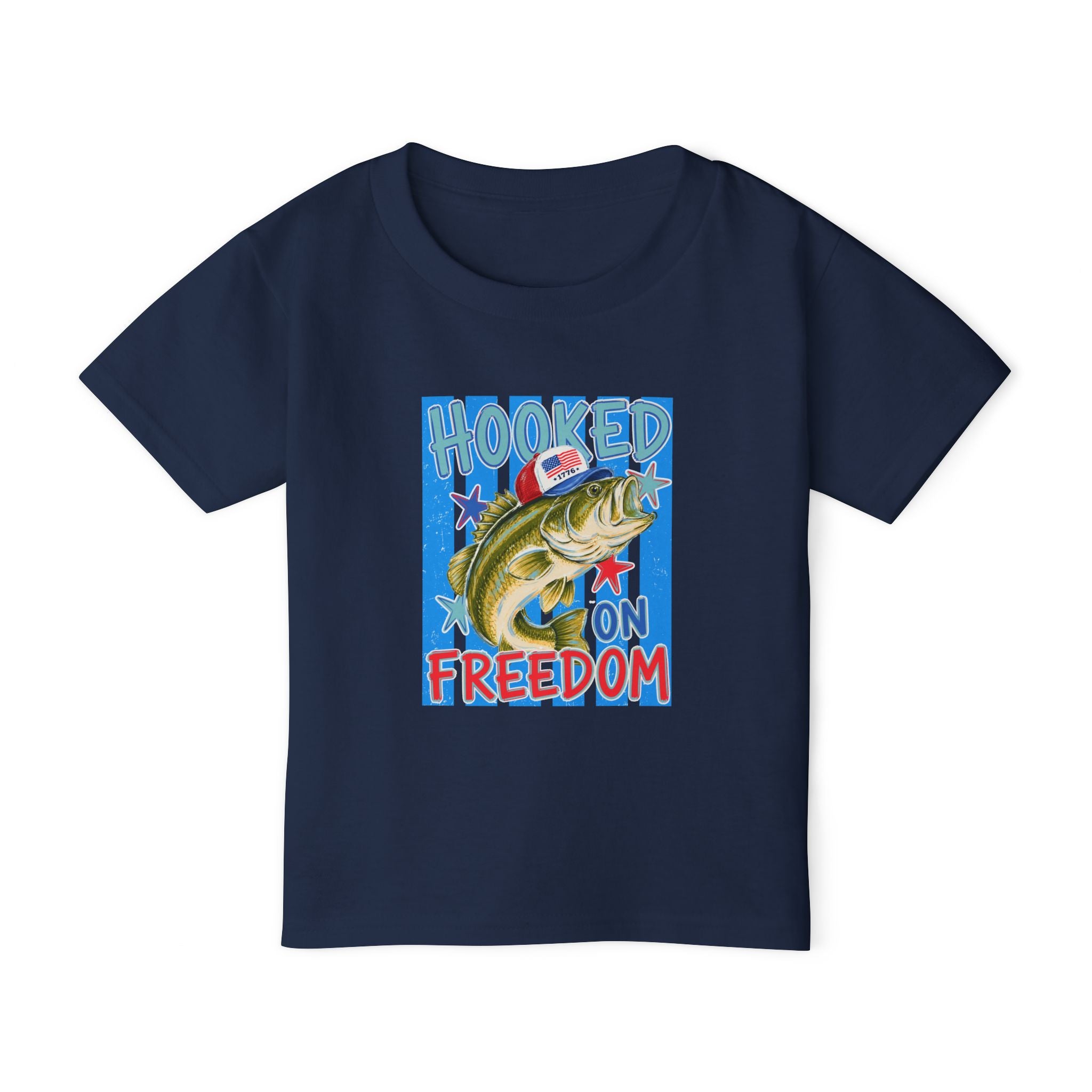 Toddler T-Shirt — "Hooked on Freedom" Patriotic Fishing Kids Tee