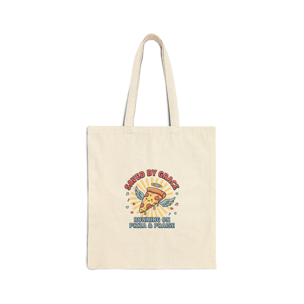 Saved By Grace Pizza Tote | Christian memes, church camp retro