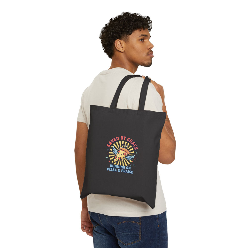 Saved By Grace Pizza Tote | Christian memes, church camp retro