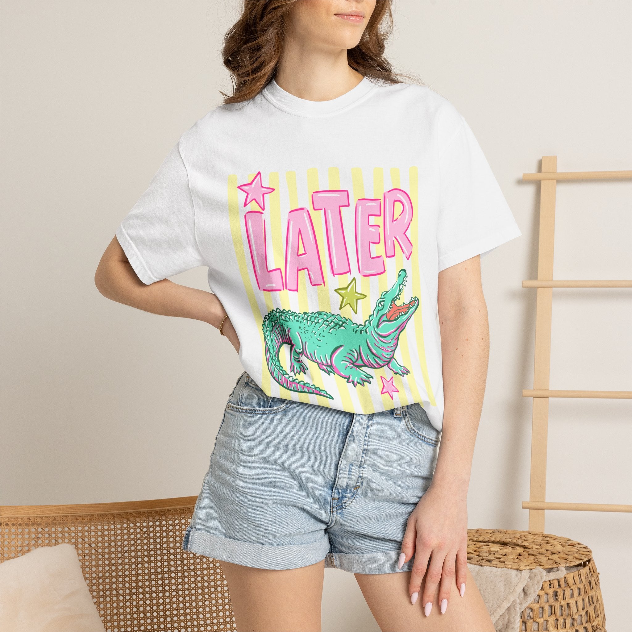 Later Alligator Graphic T-Shirt — Retro Pastel Crocodile Tee