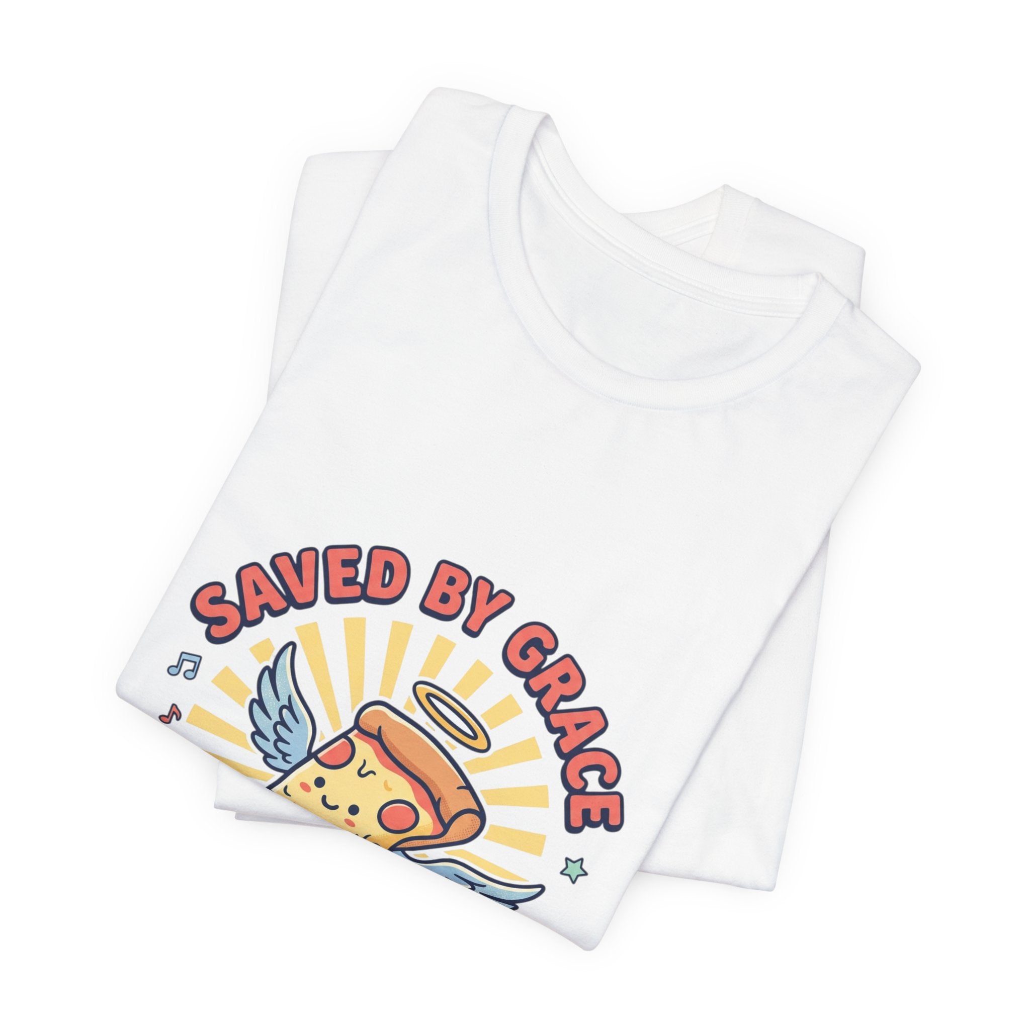 Saved By Grace Pizza Tee | Christian memes, church camp retro