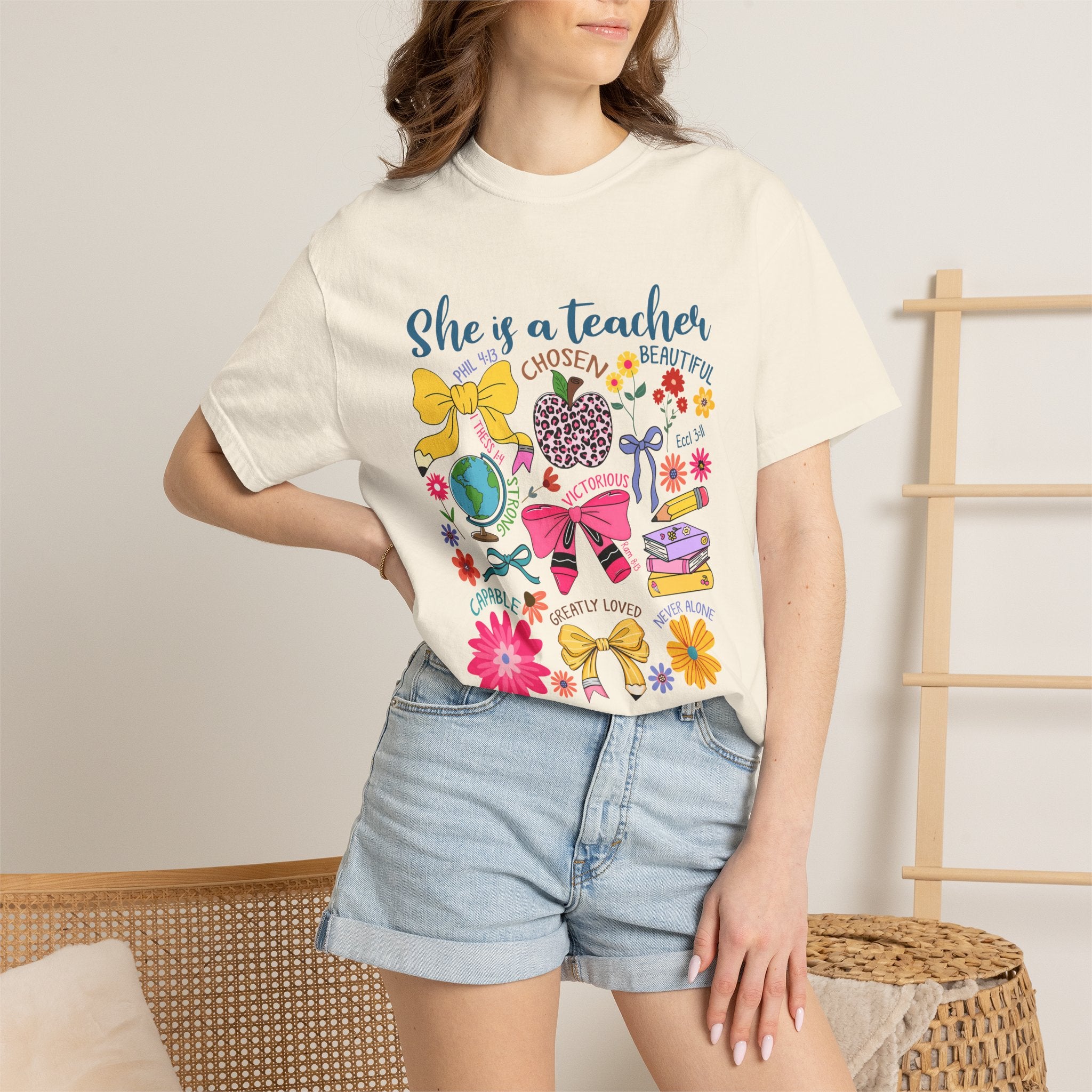 Teacher Appreciation T‑Shirt — "She is a Teacher" Floral Graphic Tee for Educators