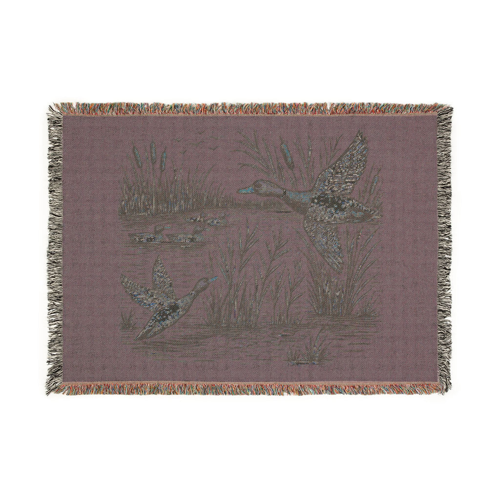 Mallard Duck Woven Throw Blanket — Vintage Hunting Marsh Scene