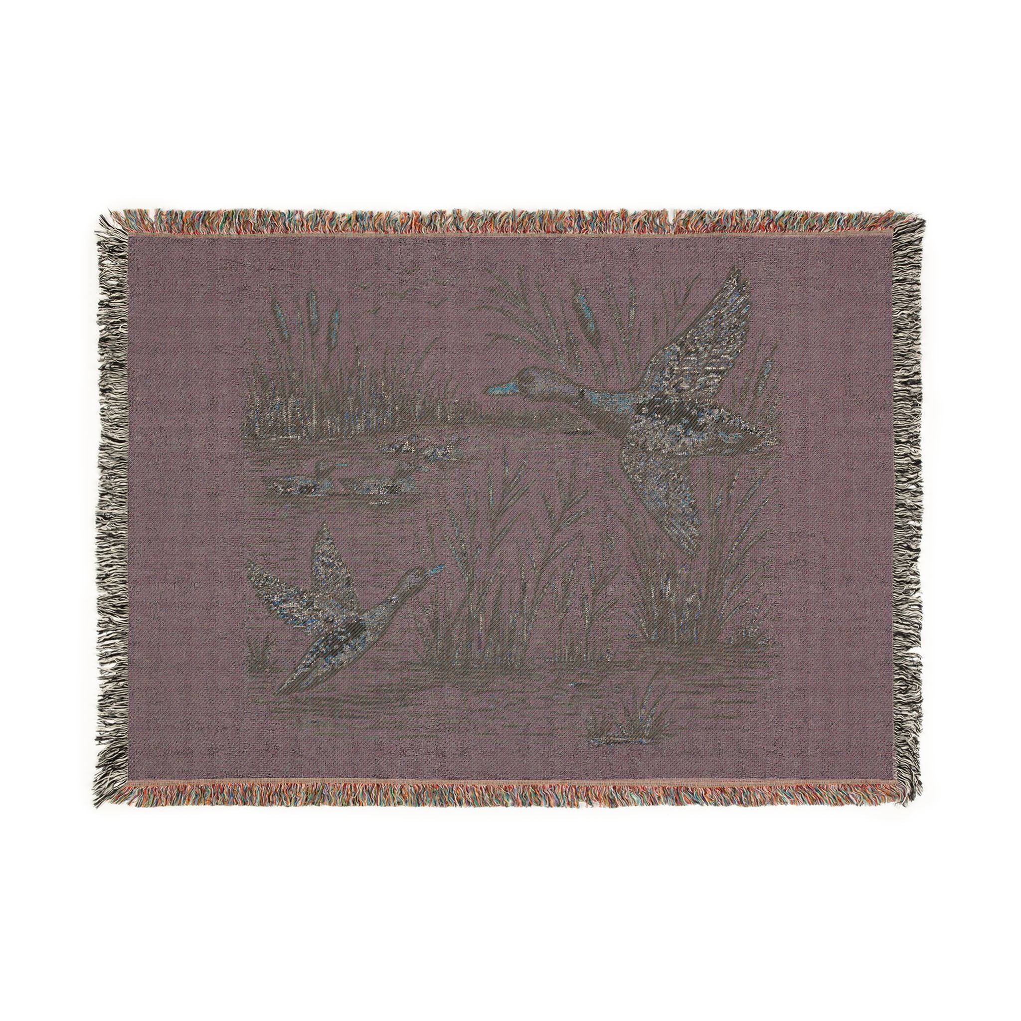 Mallard Duck Woven Throw Blanket — Vintage Hunting Marsh Scene