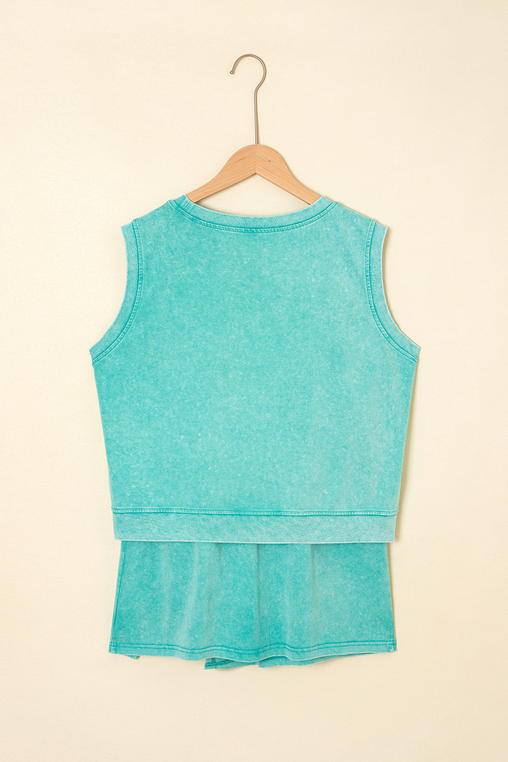 Mint Green 2 Pieces Mineral Wash Cotton Tank Top Lined Split Skort Set