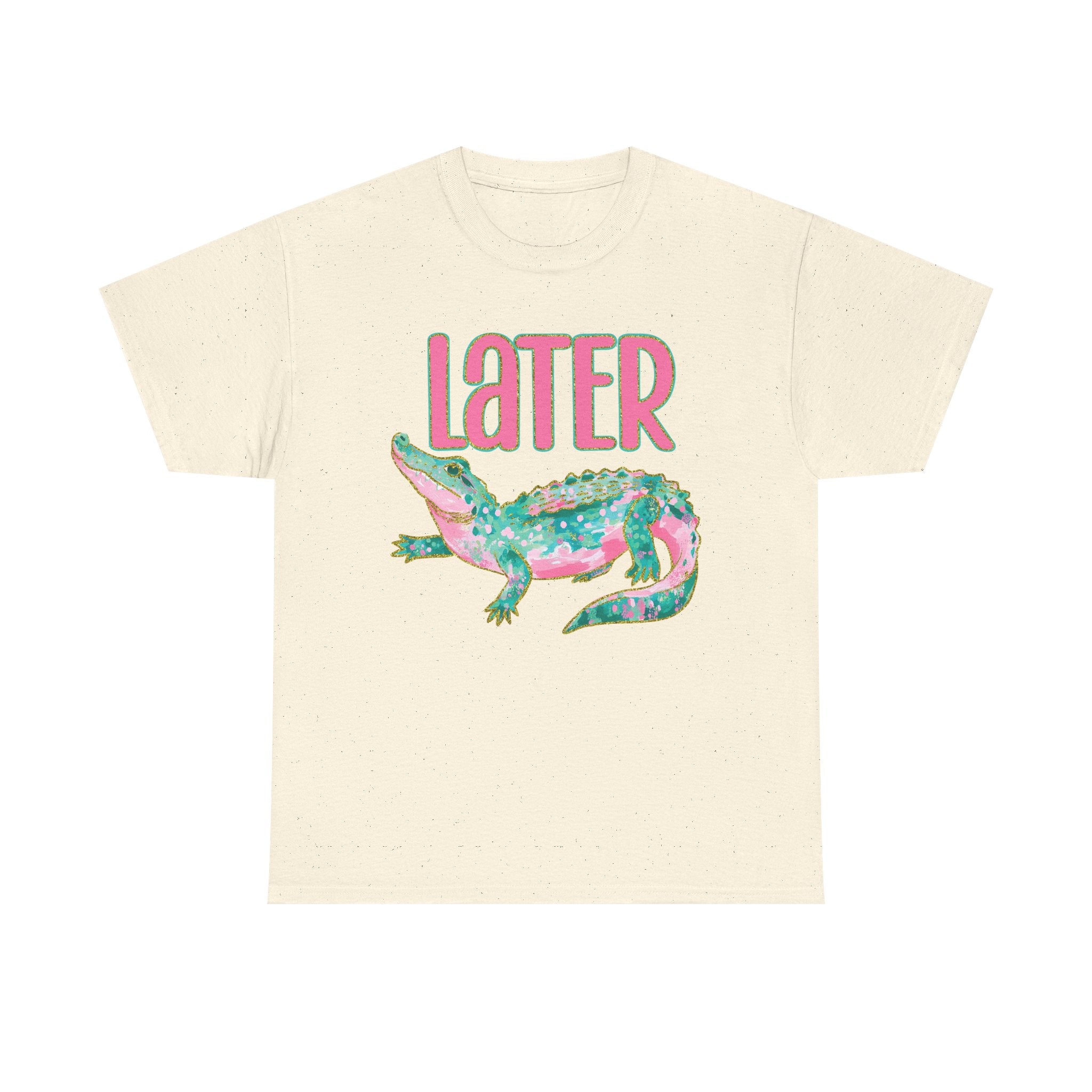 Later Alligator T‑Shirt — Pink & Teal Alligator Graphic Tee