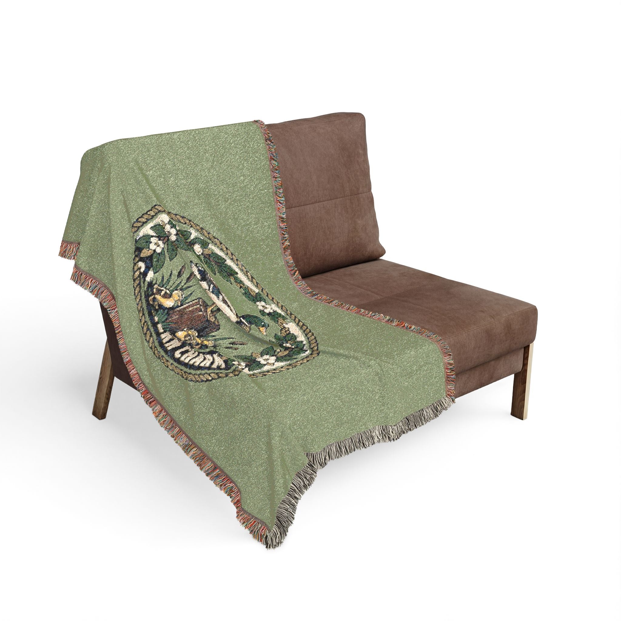 Woven Blanket — Vintage Pelican Seal Throw Blanket, Nautical Coastal Home Decor