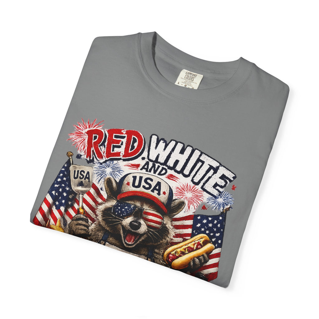 Red White and Feral T-Shirt — Patriotic Raccoon Graphic Tee for July 4th