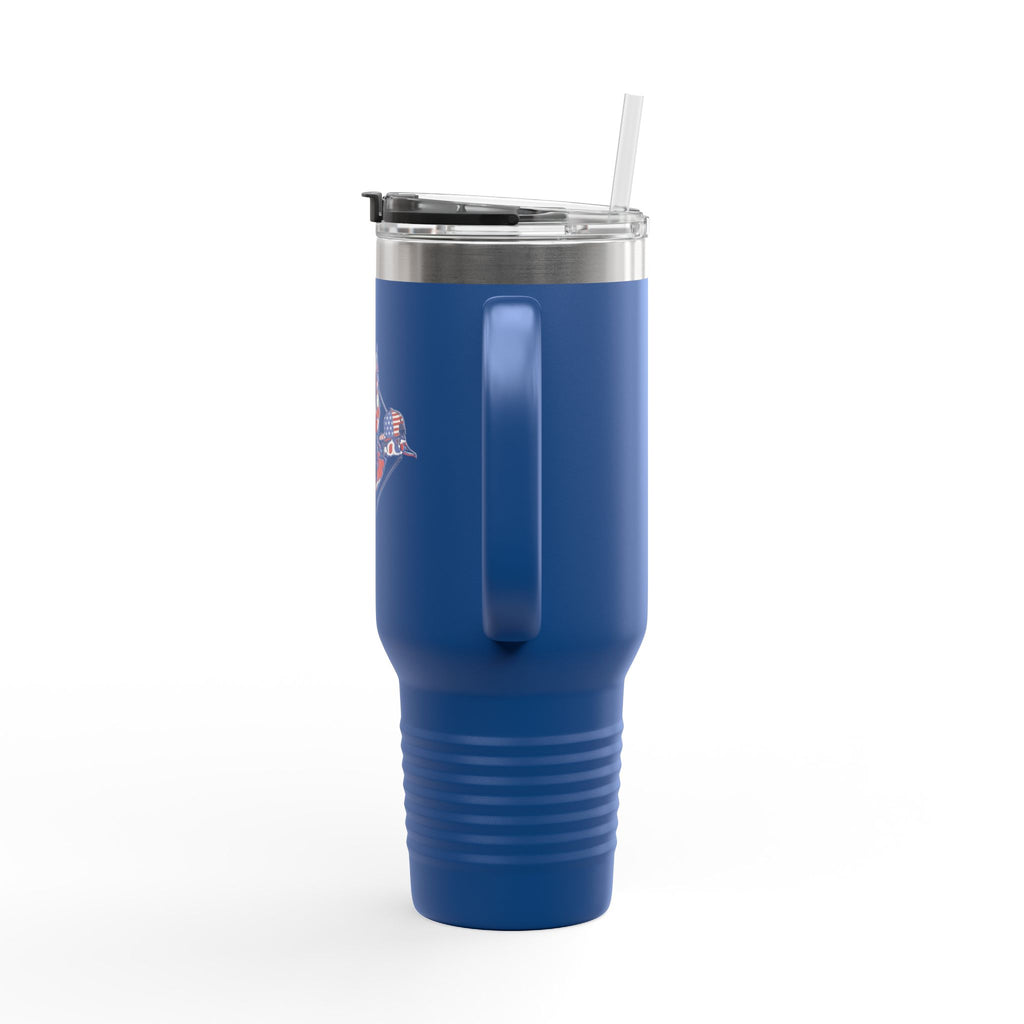 40oz Insulated Travel Mug — Red White Blue Floral Dove Design with Handle