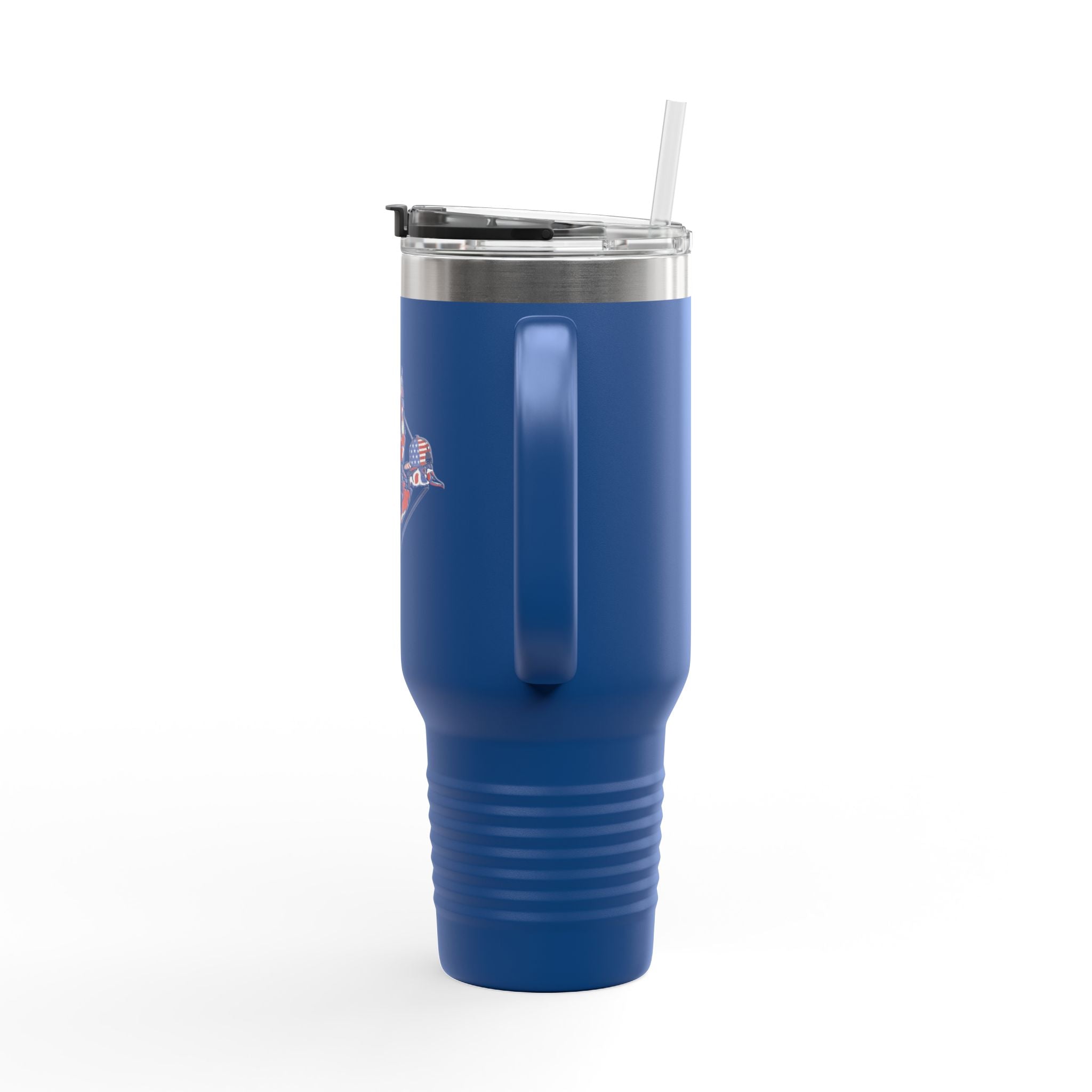 40oz Insulated Travel Mug — Red White Blue Floral Dove Design with Handle